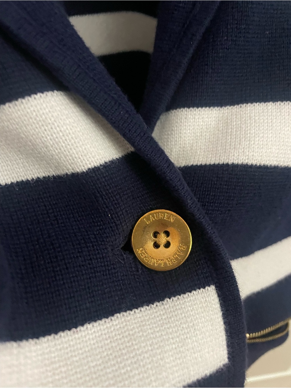Ralph Lauren Navy and White Striped Knit Blazer with Gold Zipper Accents - Picture 4 of 6